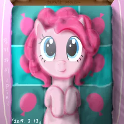 Size: 740x740 | Tagged: safe, artist:재미나_jaemina, derpibooru import, pinkie pie, earth pony, pony, bed, cute, diapinkes, korean, on back, on bed, solo