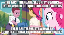 Size: 899x499 | Tagged: safe, derpibooru import, screencap, pinkie pie, wiz kid, equestria girls, equestria girls series, five lines you need to stand in, spoiler:eqg series (season 2), background human, female, male, security guard