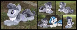 Size: 1425x561 | Tagged: safe, artist:peruserofpieces, derpibooru import, octavia melody, vinyl scratch, earth pony, pony, unicorn, beanie (plushie), duo, female, from behind, front view, happy, horn, implied lesbian, implied scratchtavia, implied shipping, lying down, mare, plushie, profile, prone, smiling, smug, sploot, toy