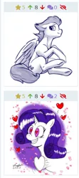 Size: 258x579 | Tagged: safe, derpibooru import, rarity, soarin', pony, derpibooru, female, juxtaposition, male, meta, shipping, soarity, straight