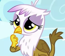 Size: 825x720 | Tagged: safe, derpibooru import, screencap, gilda, the lost treasure of griffonstone, chickub, cropped, cute, female, gildadorable, image, jpeg, li'l gilda, shy, solo, thinking, younger