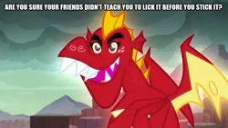 Size: 889x500 | Tagged: booty call, booty call (movie), caption, derpibooru import, dragon, dragon lands, edit, edited screencap, garble, gauntlet of fire, glowing cutie mark, image macro, implied sex, implied spike, innuendo, screencap, suggestive, text, wings