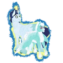 Size: 2360x2360 | Tagged: safe, artist:xxhuntersguardianxx, derpibooru import, fleetfoot, soarin', pegasus, pony, fanfic:piercing the heavens, artificial horn, coat markings, duo, fanfic art, female, fluffy, male, mare, raised eyebrow, simple background, smiling, stallion, transparent background, unshorn fetlocks