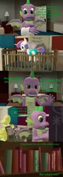 Size: 1920x5400 | Tagged: safe, artist:papadragon69, derpibooru import, princess flurry heart, spike, alicorn, dragon, pony, comic:spike's cyosa, 3d, book, choice, comic, crib, crystal empire, cyoa, diaper, older, older spike, source filmmaker, teddy bear, teenage spike, teenager, towel, winged spike