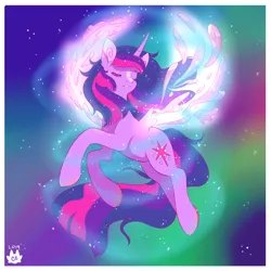 Size: 3000x3000 | Tagged: safe, artist:cckittycreative, derpibooru import, twilight sparkle, twilight sparkle (alicorn), alicorn, pony, ascension, aurora borealis, eyes closed, female, mare, solo