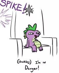 Size: 485x596 | Tagged: artist:jargon scott, derpibooru import, dragon, friendship throne, i'm in danger, implied twilight sparkle, male, meme, offscreen character, ponified meme, ralph wiggum, safe, simple background, simpsons did it, sitting, solo, spike, the simpsons, throne, white background