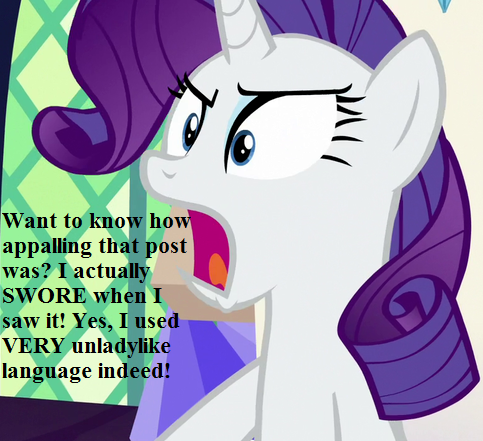 Size: 483x441 | Tagged: safe, derpibooru import, edit, edited screencap, screencap, rarity, pony, sparkle's seven, angry, cropped, dialogue, ooc is serious business, reaction image