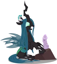 Size: 1598x1800 | Tagged: angry, artist:seahawk270, changeling, changeling queen, dead, derpibooru import, female, frenemies (episode), log, mean twilight sparkle, queen chrysalis, rock, safe, simple background, solo, teeth, transparent background, twilog, vector