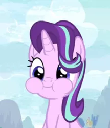 Size: 315x367 | Tagged: safe, derpibooru import, screencap, starlight glimmer, pony, unicorn, student counsel, aweeg*, chipmunk cheeks, cropped, cute, eating, female, glimmerbetes, mare, puffy cheeks, smiling, solo