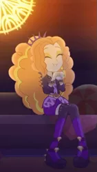 Size: 423x752 | Tagged: safe, derpibooru import, screencap, adagio dazzle, equestria girls, equestria girls series, find the magic, spoiler:eqg series (season 2), adoragio, cropped, cup, cute, eyes closed, food, gem, mug, siren gem, smiling, solo, tea, teacup, when she smiles