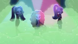 Size: 1026x578 | Tagged: safe, derpibooru import, screencap, adagio dazzle, aria blaze, sonata dusk, equestria girls, equestria girls series, find the magic, spoiler:eqg series (season 2), eyes closed, taco dress, the dazzlings have returned, trio