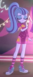 Size: 257x604 | Tagged: safe, derpibooru import, screencap, aria blaze, sonata dusk, equestria girls, equestria girls series, find the magic, spoiler:eqg series (season 2), clothes, converse, cropped, dress, eyes closed, legs, offscreen character, ponytail, sad, shoes, sneakers, socks, taco dress