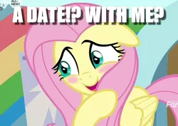 Size: 906x641 | Tagged: safe, derpibooru import, edit, edited screencap, screencap, fluttershy, pegasus, pony, she's all yak, bashful, blushing, bronybait, caption, cropped, cute, embarrassed, exclamation point, image macro, interrobang, question, question mark, shyabetes, text