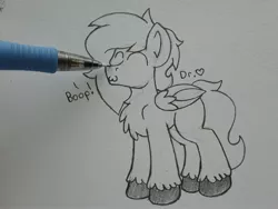 Size: 2576x1932 | Tagged: safe, artist:drheartdoodles, derpibooru import, oc, oc:dr.heart, clydesdale, pegasus, pony, :3, ^3^, boop, lineart, pencil, silly, smiling, traditional art, unshorn fetlocks