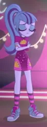 Size: 157x425 | Tagged: safe, derpibooru import, screencap, sonata dusk, equestria girls, equestria girls series, find the magic, spoiler:eqg series (season 2), clothes, converse, cropped, dress, female, ponytail, shoes, sneakers, socks, solo, taco dress