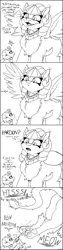 Size: 1010x4025 | Tagged: safe, artist:skoon, derpibooru import, somnambula, sphinx (character), pegasus, pony, sphinx, ..., behaving like a cat, black and white, chest fluff, comic, dialogue, duo, female, grayscale, hissing, human arm, mare, monochrome, quadrupedal, size difference, speech bubble, spray bottle, spread wings, suddenly hands, water, wings