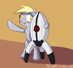 Size: 1093x1020 | Tagged: safe, artist:alasou, deleted from derpibooru, derpibooru import, derpy hooves, pegasus, pony, 30 minute art challenge, crossover, female, mare, portal (valve), turret