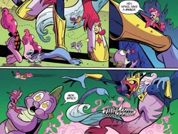 Size: 833x625 | Tagged: apple bloom, artist:andypriceart, cosmageddon, cosmos (character), cutie mark crusaders, derpibooru import, dragon, idw, pinkie pie, reference, safe, scooby doo, scootaloo, spike, spoiler:comic, spoiler:comic78, sweetie belle, winged spike