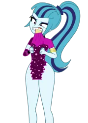 Size: 1500x2100 | Tagged: suggestive, artist:mashoart, derpibooru import, sonata dusk, equestria girls, equestria girls series, find the magic, spoiler:eqg series (season 2), bottomless, clothes, cute, eating, female, food, lidded eyes, looking at you, no panties, partial nudity, ponytail, solo, sonatabetes, sonataco, taco, taco dress, that girl sure loves tacos, waving