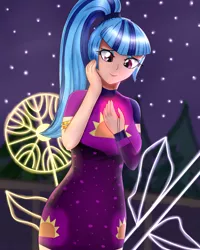 Size: 1600x2000 | Tagged: safe, artist:focusb, derpibooru import, sonata dusk, human, equestria girls, equestria girls series, find the magic, spoiler:eqg series (season 2), female, gem, human coloration, siren gem, smiling, solo, taco dress