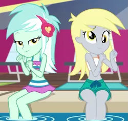 Size: 647x612 | Tagged: safe, derpibooru import, screencap, derpy hooves, lyra heartstrings, equestria girls, equestria girls series, i'm on a yacht, spoiler:eqg series (season 2), belly button, bikini, clothes, cropped, female, midriff, swimsuit