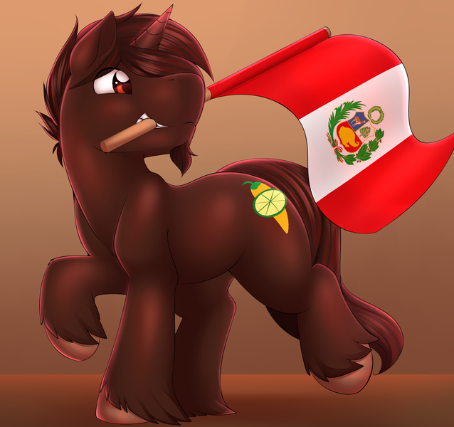 Size: 1996x1878 | Tagged: safe, artist:camychan, derpibooru import, oc, oc:marrón, pony, unicorn, flag, peru, solo