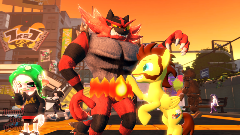 Size: 1280x720 | Tagged: safe, artist:sky chaser, derpibooru import, rarity, oc, oc:sky chaser, human, pegasus, pony, 3d, beard, crossover, facial hair, five nights at freddy's, freddy fazbear, humanized, incineroar, non-mlp oc, pokémon, sonic the hedgehog (series), source filmmaker, splatoon