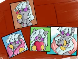 Size: 2048x1551 | Tagged: safe, artist:greenfinger, derpibooru import, oc, oc:turing test, unofficial characters only, pony, robot, robot pony, fanfic:the iron horse: everything's better with robots, clothes, fanfic art, heart, heart pillow, photo, pillow, scarf, solo