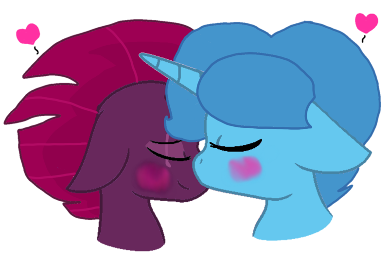 Size: 1391x934 | Tagged: safe, artist:徐詩珮, derpibooru import, fizzlepop berrytwist, spring rain, tempest shadow, pony, unicorn, base used, broken horn, eyes closed, female, heart, horn, kissing, lesbian, mare, shipping, simple background, springshadow, transparent background