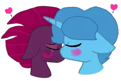 Size: 1391x934 | Tagged: safe, artist:徐詩珮, derpibooru import, fizzlepop berrytwist, spring rain, tempest shadow, pony, unicorn, base used, broken horn, eyes closed, female, heart, horn, kissing, lesbian, mare, shipping, simple background, springshadow, transparent background