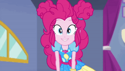 Size: 800x450 | Tagged: safe, derpibooru import, screencap, pinkie pie, equestria girls, equestria girls series, wake up!, spoiler:choose your own ending (season 2), spoiler:eqg series (season 2), animated, cute, diapinkes, excited, female, gif, happy, pinkie being pinkie, up close, wake up!: pinkie pie, zoom in