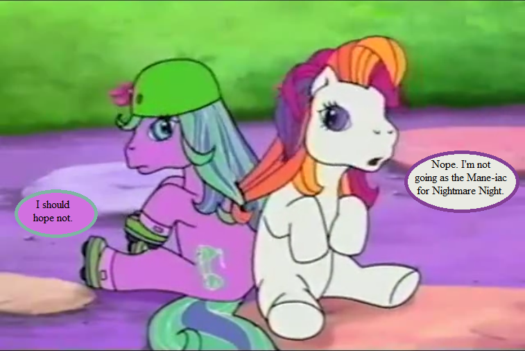 Size: 757x506 | Tagged: safe, derpibooru import, edit, edited screencap, screencap, scooter sprite, sunny daze (g3), pony, dancing in the clouds, dialogue, g3, hat, roller skates, speech bubble, tangled manes