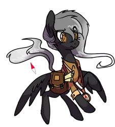 Size: 585x646 | Tagged: safe, alternate version, artist:anyazenadopts, derpibooru import, oc, oc:ashy wings (ice1517), unofficial characters only, pegasus, pony, bag, clothes, compass, female, flying, map, mare, raised hoof, saddle bag, scroll, shirt, simple background, solo, transparent background