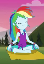 Size: 455x660 | Tagged: safe, derpibooru import, screencap, rainbow dash, equestria girls, equestria girls series, wake up!, spoiler:choose your own ending (season 2), spoiler:eqg series (season 2), clothes, cropped, feet, geode of super speed, magical geodes, meditating, pants, solo, wake up!: rainbow dash, yoga, yoga mat, yoga pants