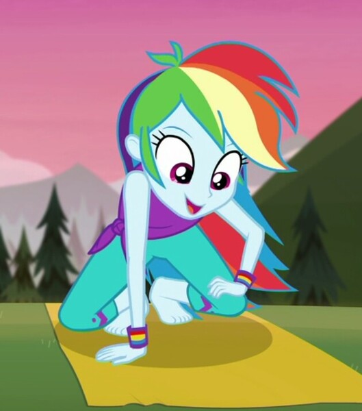 Size: 630x715 | Tagged: safe, derpibooru import, screencap, rainbow dash, equestria girls, equestria girls series, wake up!, spoiler:choose your own ending (season 2), spoiler:eqg series (season 2), clothes, cropped, cute, dashabetes, feet, female, pants, solo, wake up!: rainbow dash, yoga, yoga mat, yoga pants