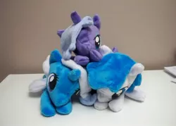 Size: 799x572 | Tagged: safe, artist:yukamina-plushies, derpibooru import, lightning bolt, princess luna, trixie, white lightning, pegasus, pony, beanie (plushie), female, irl, mare, photo, plushie, s1 luna