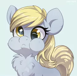 Size: 2112x2084 | Tagged: safe, artist:taneysha, derpibooru import, derpy hooves, pegasus, pony, aweeg*, cheek fluff, chest fluff, cute, derpabetes, ear fluff, female, gray background, mare, puffy cheeks, silly, silly pony, simple background, solo