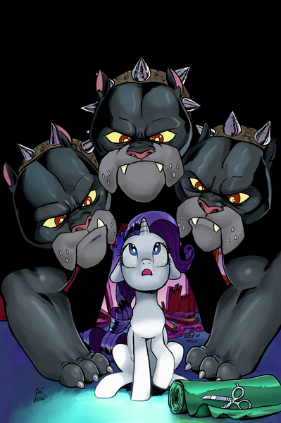 Size: 1196x1800 | Tagged: artist:pencils, cerberus, cerberus (character), cover, derpibooru import, idw, multiple heads, rarity, safe, spoiler:comic, spoiler:comic82, three heads