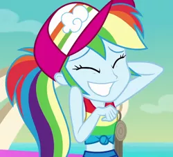 Size: 1190x1080 | Tagged: safe, derpibooru import, screencap, rainbow dash, equestria girls, equestria girls series, spring breakdown, spoiler:eqg series (season 2), clothes, cropped, cute, dashabetes, eyes closed, female, sleeveless, smiling, solo, tanktop