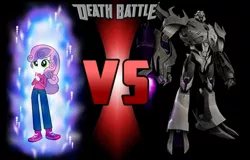 Size: 1119x714 | Tagged: safe, artist:csureshx2004, derpibooru import, sweetie belle, equestria girls, clash of hasbro's titans, death battle, exploitable meme, female, megatron, meme, transformers, transformers prime, ultra instinct, versus, versus screen