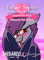 Size: 889x1214 | Tagged: safe, alternate version, artist:shibaroll, deleted from derpibooru, derpibooru import, oc, oc:night stitch, unofficial characters only, bat pony, pony, twilight sparkle's secret shipfic folder, advertisement, bat pony oc, bat wings, blushing, cheek fluff, covering, cute, cute little fangs, ear fluff, fangs, female, floppy ears, looking at you, mare, nose wrinkle, ocbetes, open mouth, solo, wavy mouth, wings