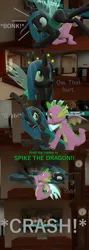 Size: 1920x5400 | Tagged: 3d, artist:papadragon69, bonk, changeling, changeling queen, circling stars, comic, comic:spike's cyosa, crash, crystal empire, cyoa, derpibooru import, dizzy, dodge, dragon, female, fight, grandfather clock, male, older, older spike, ouch, queen chrysalis, reference, safe, source filmmaker, spike, sports, suplex, teenager, teenage spike, winged spike, wrestling