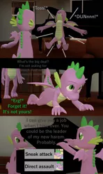 Size: 1920x3240 | Tagged: 3d, artist:papadragon69, choice, comic, comic:spike's cyosa, crawling, crystal empire, cyoa, derpibooru import, disguise, disguised changeling, dragon, fight, male, musical instrument, older, older spike, piano, queen chrysalis, safe, source filmmaker, spike, teenager, teenage spike, throwing, winged spike