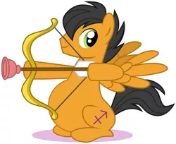 Size: 1121x916 | Tagged: safe, derpibooru import, edit, pegasus, pony, arrow, bow (weapon), bow and arrow, male, male pregnancy, plunger, ponyscopes, pregnant, pregnant edit, sagittarius, show accurate, smiling, solo, weapon, zodiac