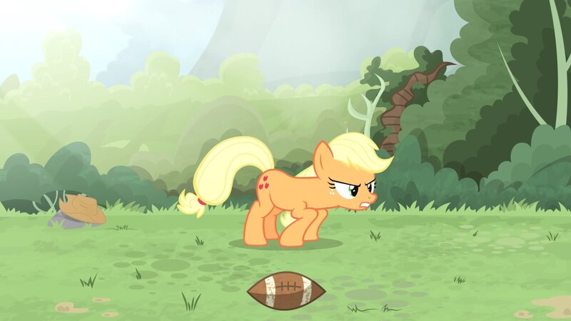 Size: 1702x957 | Tagged: safe, artist:brutalweather studio, derpibooru import, applejack, earth pony, pony, ponyville's incident, american football, broken leg, female, forest, mare, show accurate, solo, sports, stretching