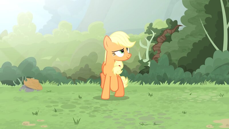 Size: 1702x957 | Tagged: safe, artist:brutalweather studio, derpibooru import, applejack, pony, ponyville's incident, forest, funny, lol, show accurate, silly, silly face, silly pony, sports, who's a silly pony