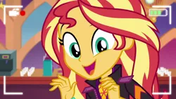 Size: 1920x1080 | Tagged: safe, derpibooru import, screencap, sunset shimmer, equestria girls, equestria girls series, how to backstage, spoiler:eqg series (season 2), cute, female, recording, shimmerbetes, solo, video