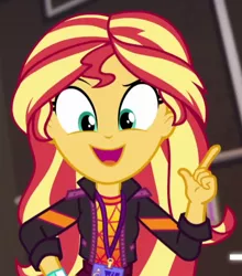 Size: 502x570 | Tagged: safe, derpibooru import, screencap, sunset shimmer, equestria girls, equestria girls series, how to backstage, spoiler:eqg series (season 2), cropped, female, open mouth, smiling, solo