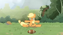 Size: 3840x2160 | Tagged: safe, artist:brutalweather studio, derpibooru import, applejack, pony, ponyville's incident, american football, derp, forest, landing, literal butthurt, lol, pain, show accurate, smack, smack dat ass, sports, this is going to hurt, this will end in pain