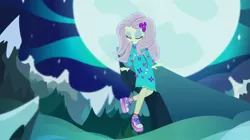 Size: 1883x1055 | Tagged: safe, derpibooru import, screencap, fluttershy, equestria girls, equestria girls series, the last drop, the last drop: fluttershy, spoiler:choose your own ending (season 2), spoiler:eqg series (season 2), clothes, moon, shoes, sneakers